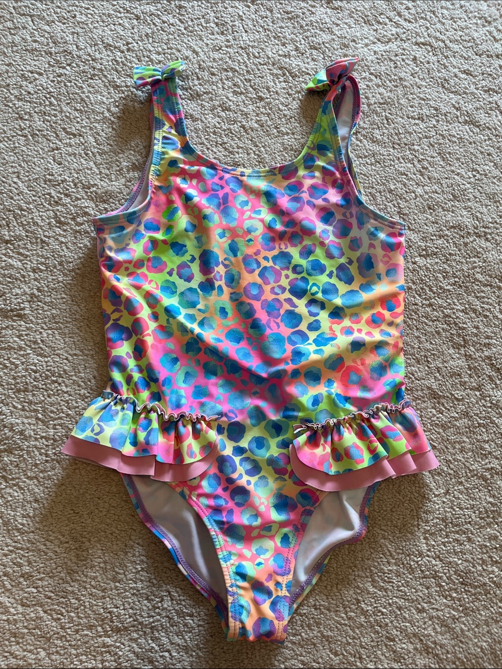 SHEIN Rainbow Leopard Print Ruffle One-Piece Swimsuit